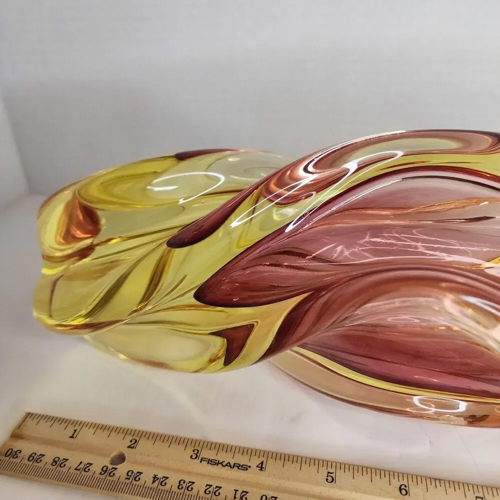 Vintage Hand Made Bohemia Glass Czech Republic Twisted Glass Vase Amber/Pink